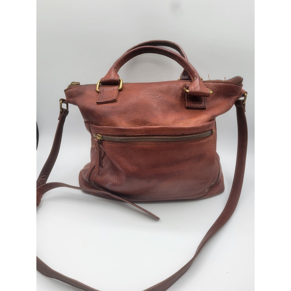 American Leather Co Cognac Brown Pebbled Leather Satchel Crossbody Bag Handbag